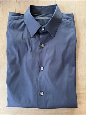 Men's Theory Deep Navy Long-Sleeve Dress Shirt